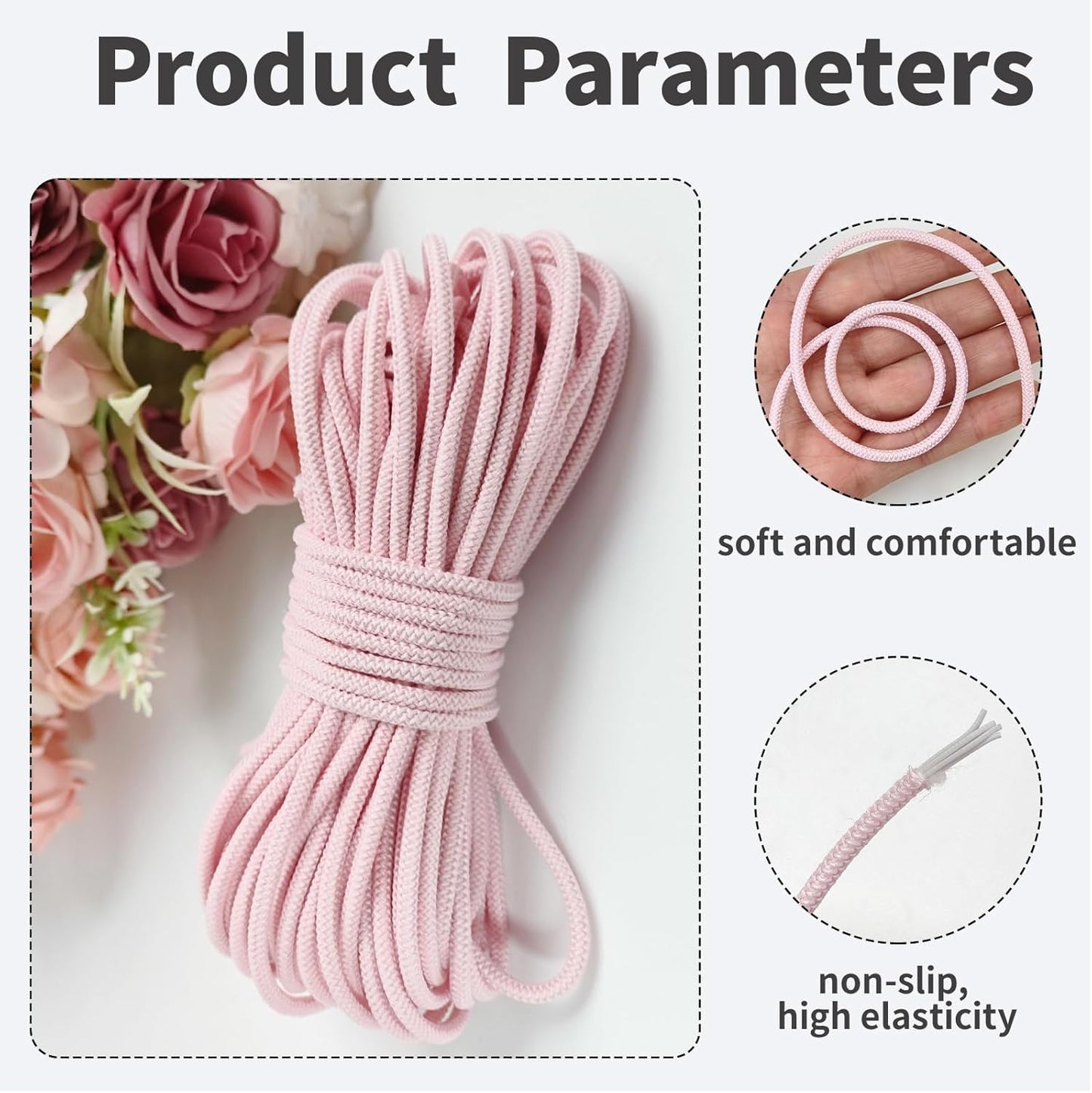 3mm Pink Elastic Cord 45ft - 1/8 inch Strong No-Slip Bungee String for Crafts, DIY Projects, Kayak Tie Downs, Camping Gear, Sports Gear, DIY Crafts, Hair Bands, Apparel Making & Shoe Laces