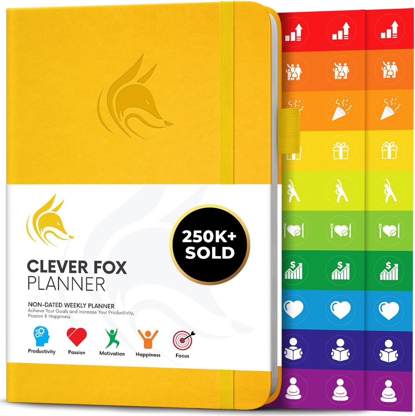 Clever Fox Planner – Undated Weekly & Monthly Planner for Productivity, Time Management & Goals – Organizer Journal – A5 (Amber Yellow)