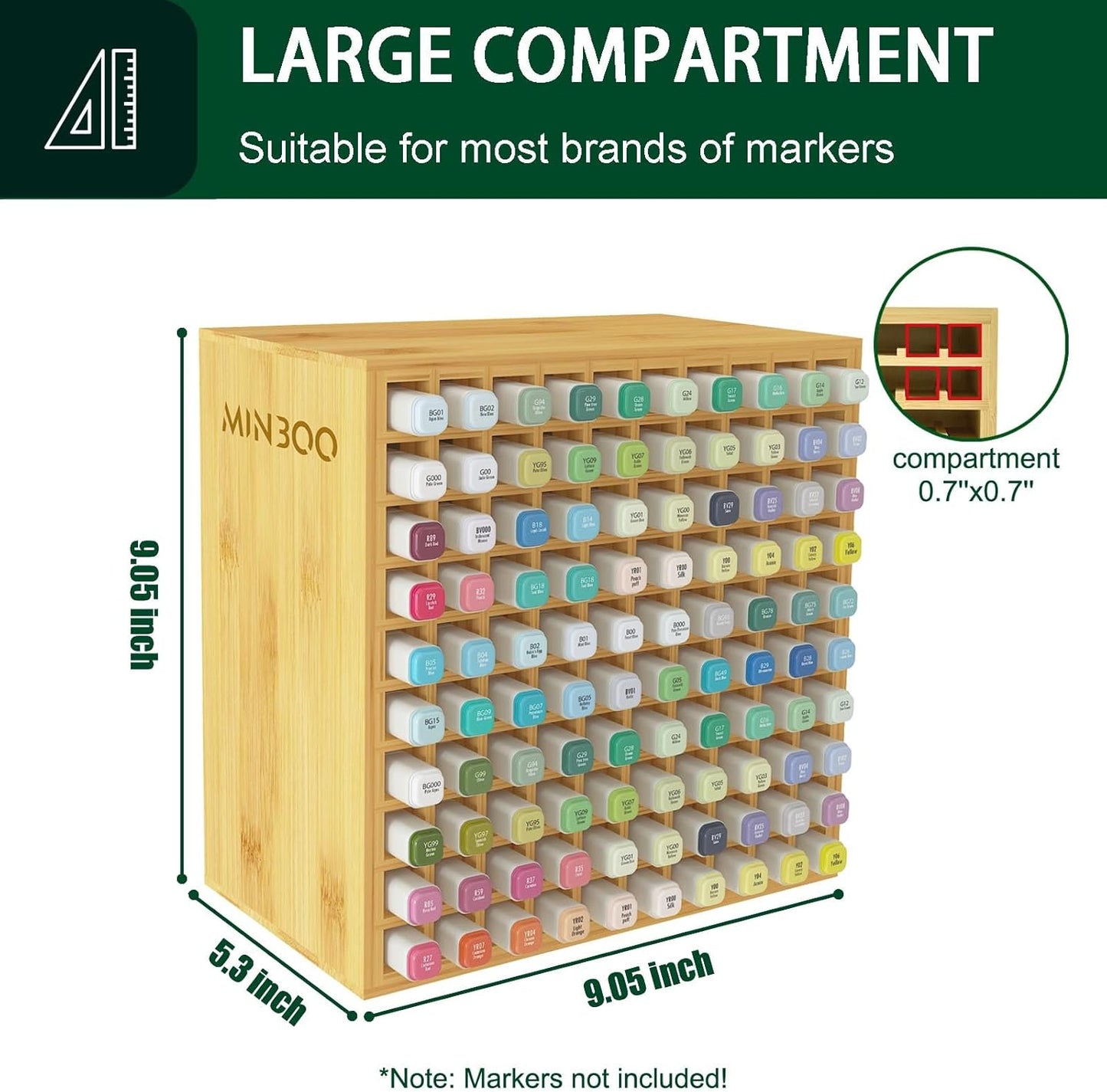 MinBoo Art Marker Storage Organizer for 100 Markers, Bamboo Art Supply Rack, Pens Color Pencils Paint Brushes Stationary Organizer Holder for Home Classroom Office Desk Decor