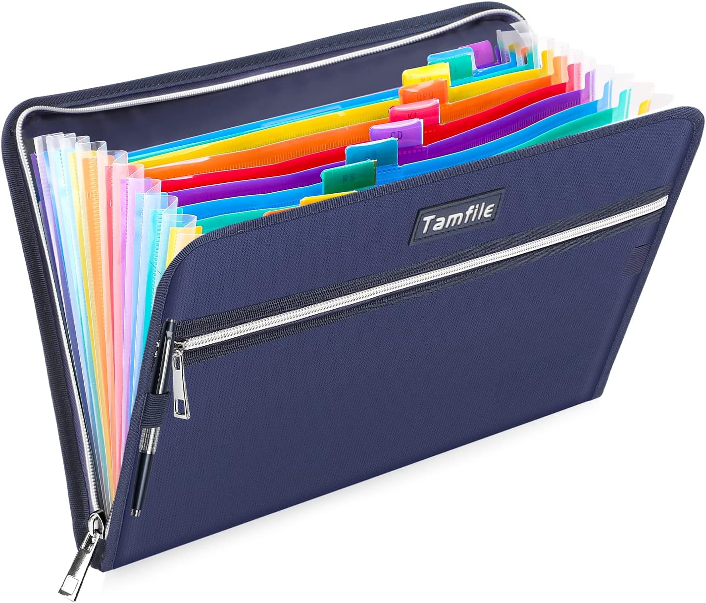 Fireproof Safe Accordion File Organizer Bag Folder,Waterproof Expanding Filing Folder with 14 Pockets, A4 Letter Size, Document Organizer Holder and Color Labels /2 Zipper, Navy Blue 14.3" x 9.8"