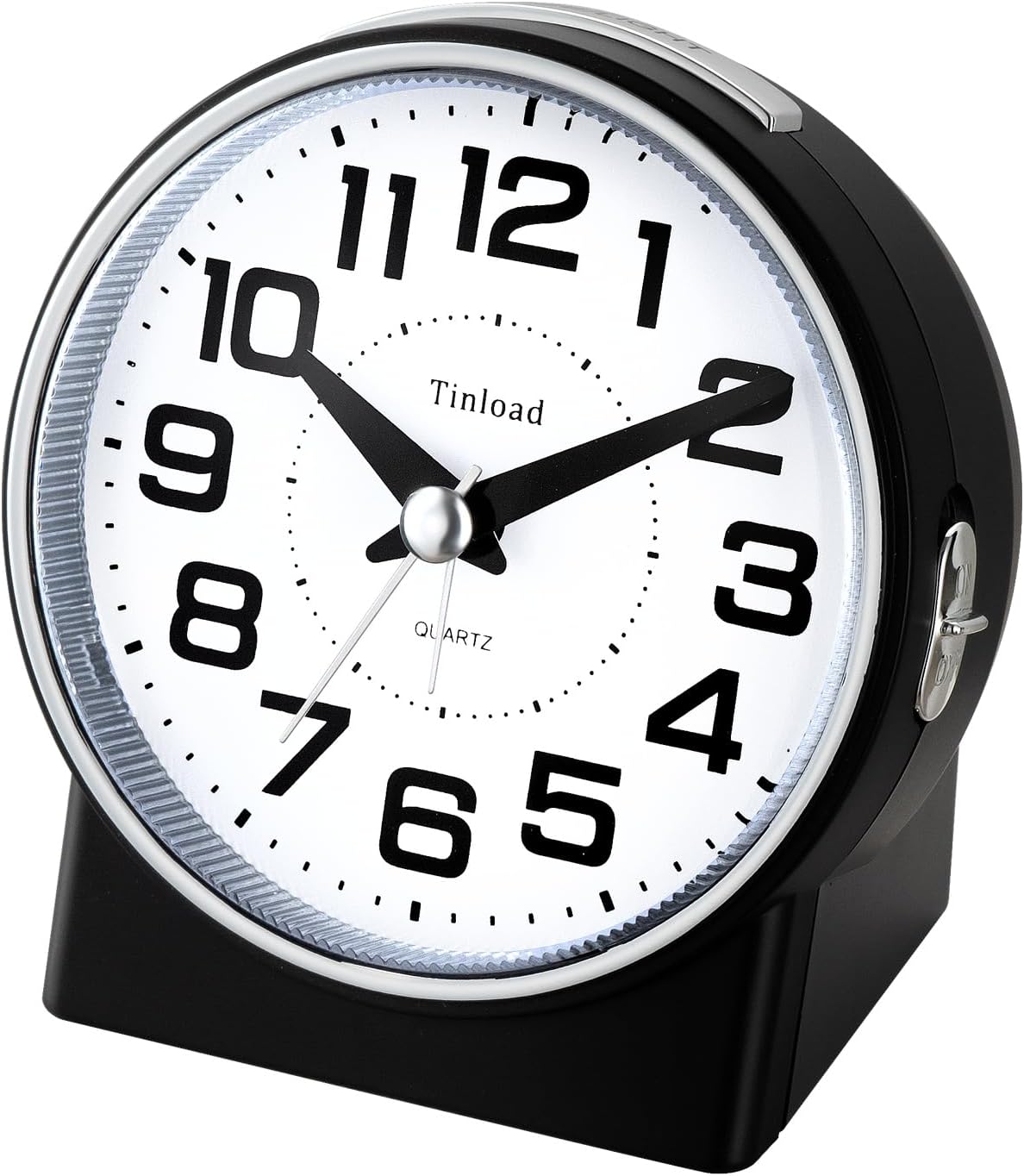 4.3" No Ticking Analog Alarm Clock,Silent Readable for Seniors,Easy to Set,Gradual Rise Alarm,Big Numbers,On/Off Switch on Side,Gentle Wake,Snooze,Lighted on Demand,Battery Operated,Black