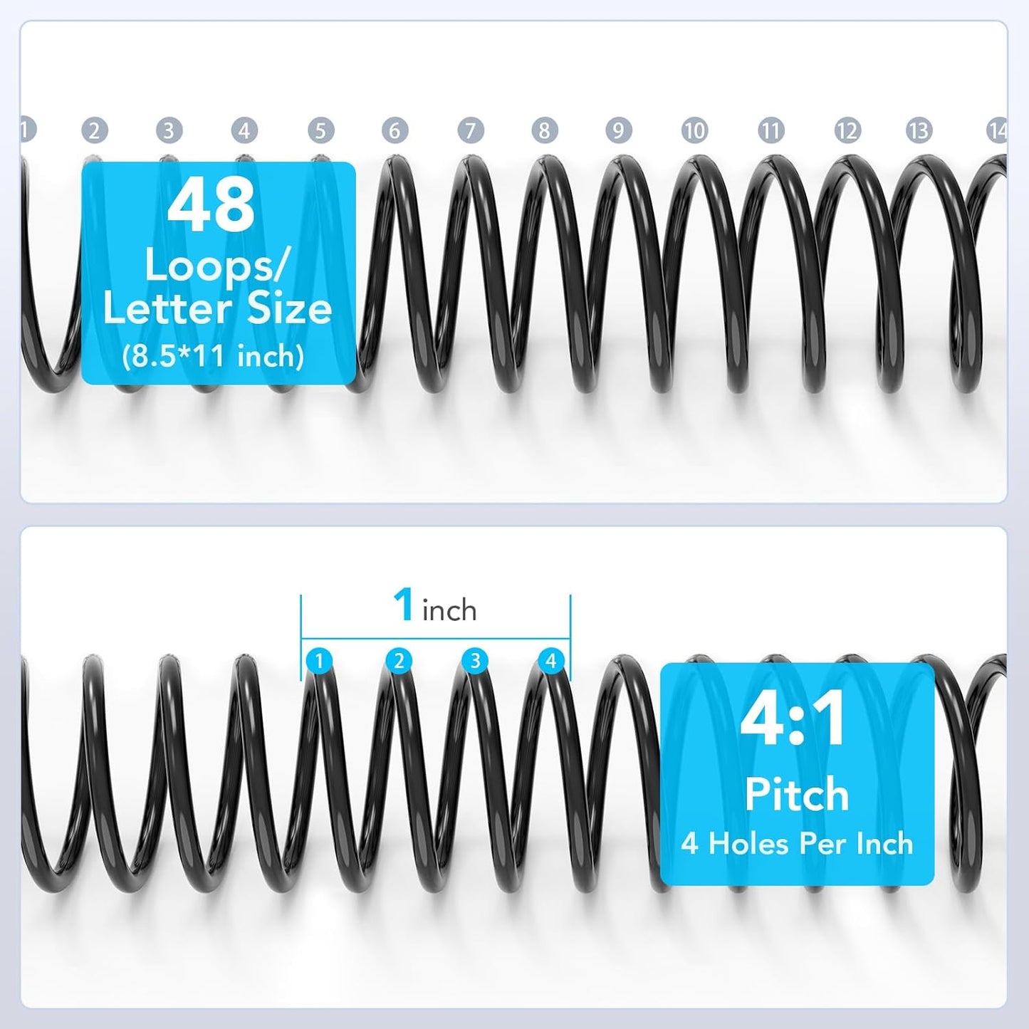 MAKEASY 100 Pack Plastic Spiral Binding Coils, 5/8" (16mm), 125 Sheet Capacity, 4:1 Pitch Black Binding Spirals for Home School and Office use