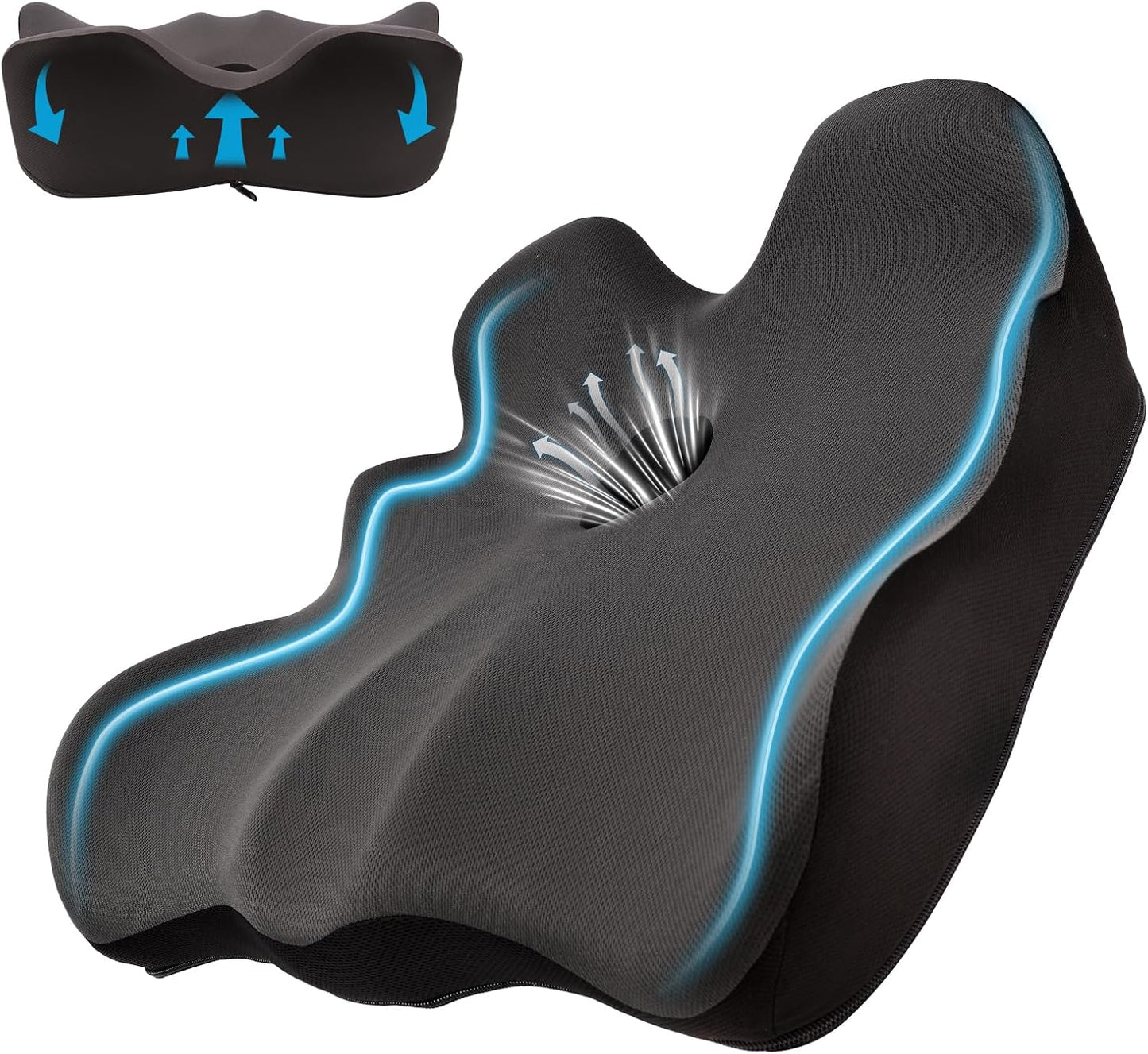 Seat Cushion, X-Large Memory Foam Office Chair Cushion, for Pressure Relief Sciatica & Pain Relief for Long Sitting Hours on Office/Home Chair, Car (Grey)