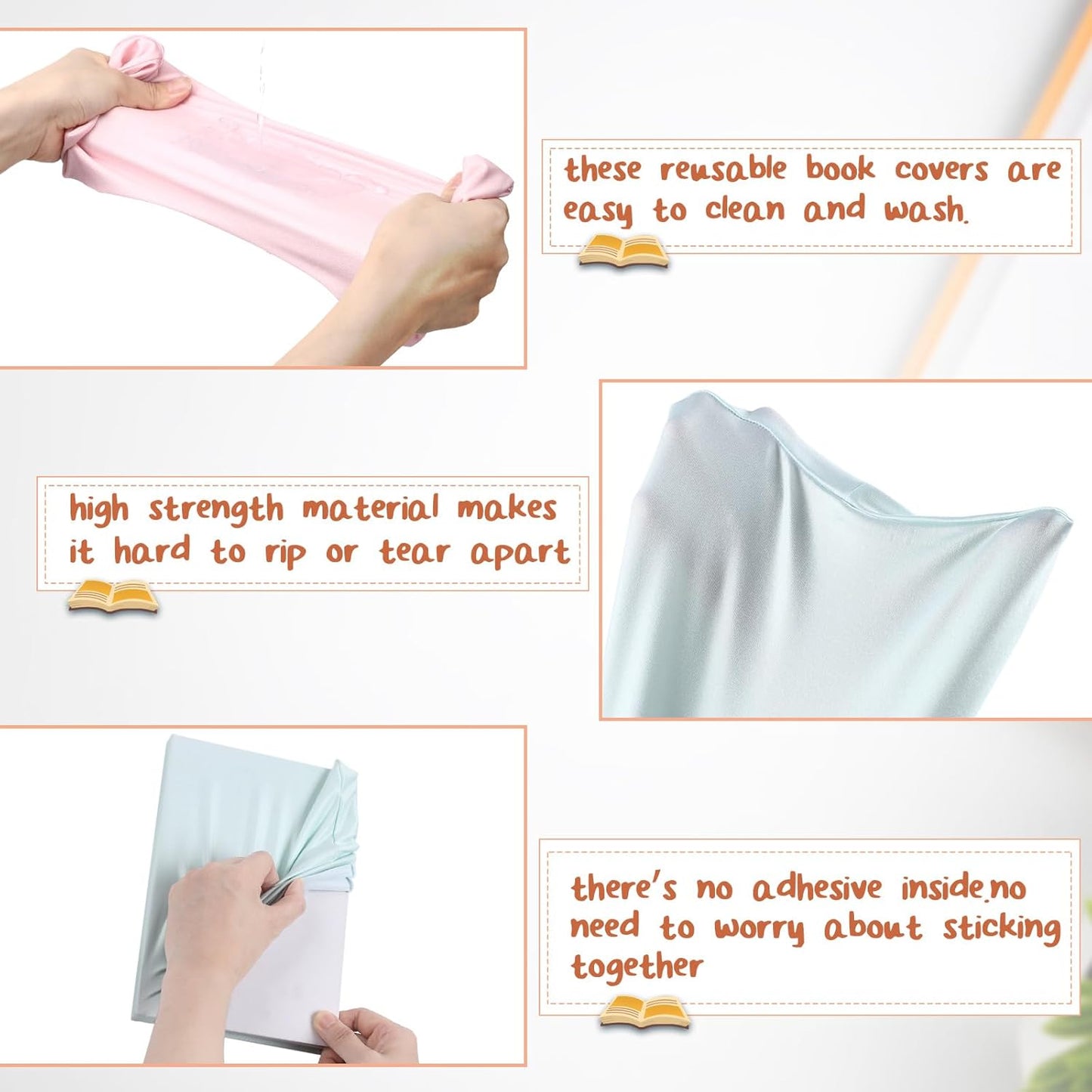 PerKoop 12 Pcs Jumbo Book Covers Stretchable Fabric School Book Protector Reusable Washable Cover Protector for Most Hardcover Textbooks(Pastel Colors,6 x 9 Inch)