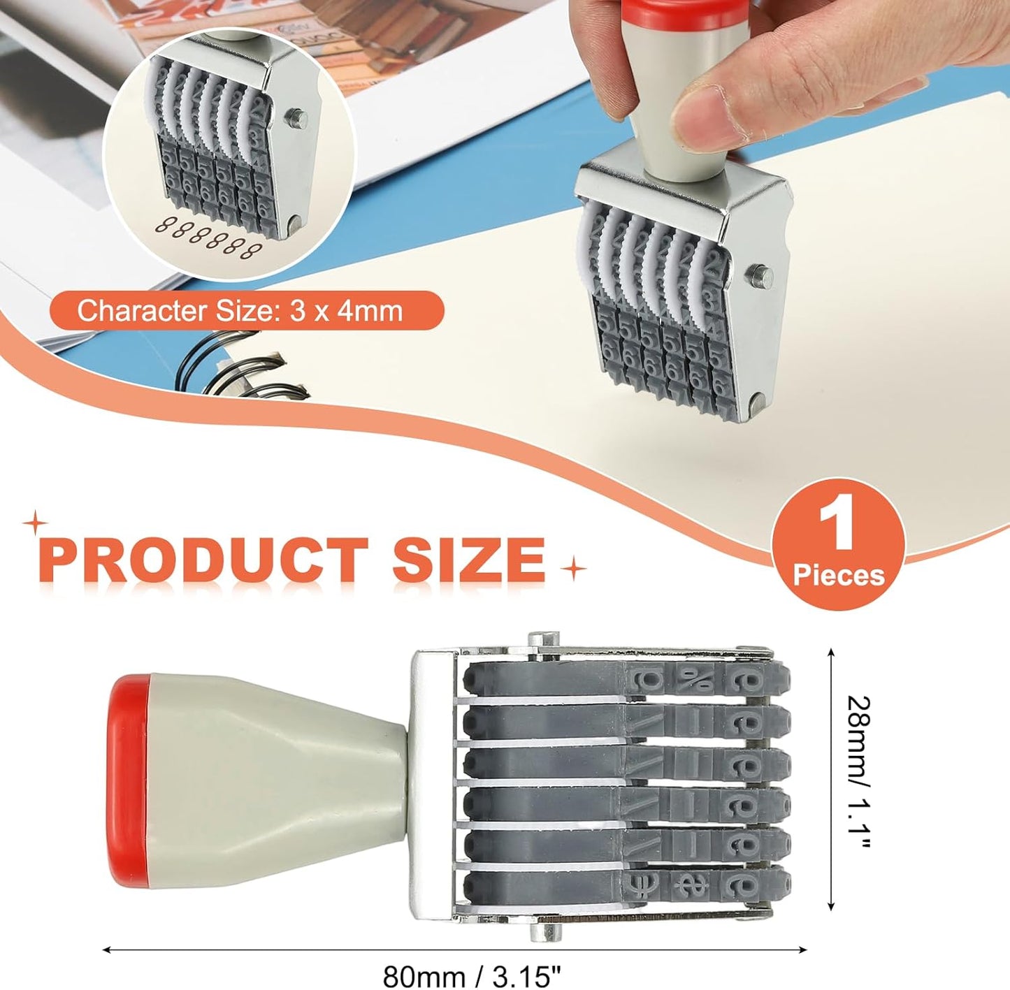 PATIKIL 6 Digit Number Roller Stamp, Adjustable Rubber Stamp Changeable Numerical Symbol Office Date for Business Creative Price Tag