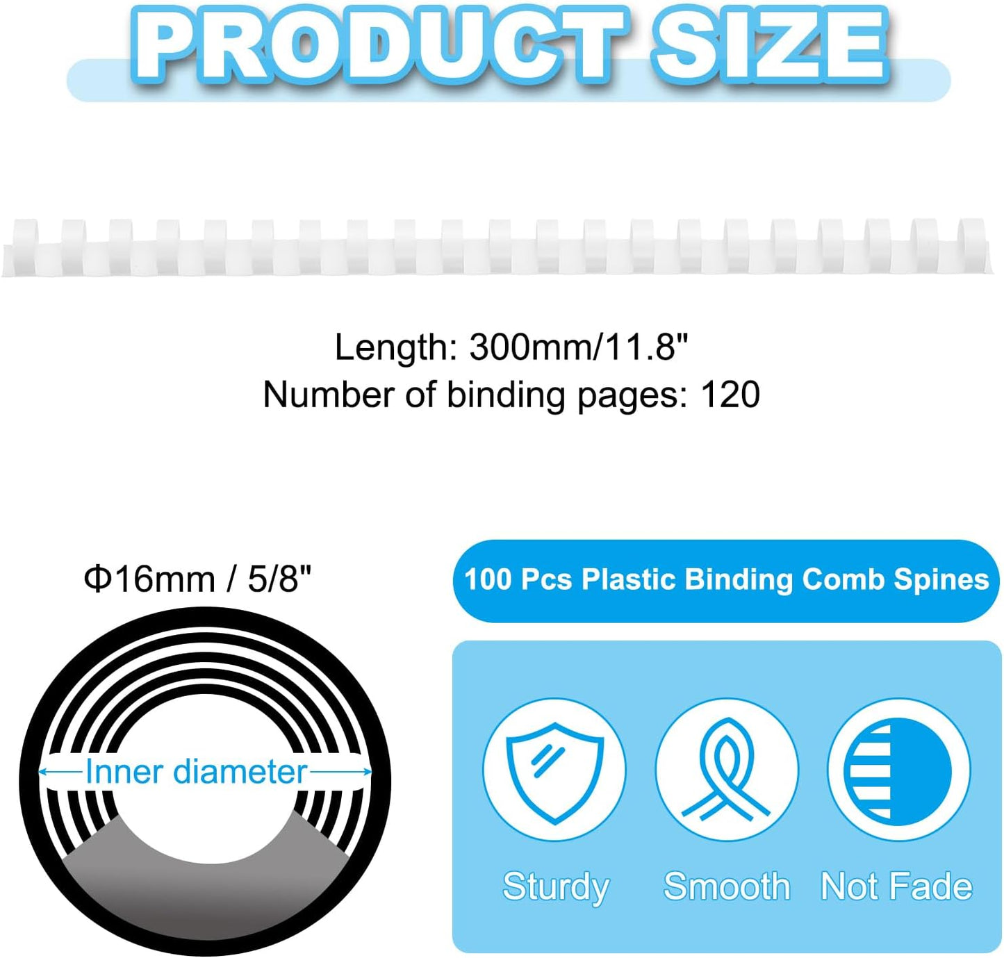 PATIKIL 16mm (5/8") Plastic Binding Combs, 100 Pcs 21 Rings Comb Binding Spines 120 Sheet Capacity Letter Size for Binding Paper Sheets Notebook Calendar Picture Album, White