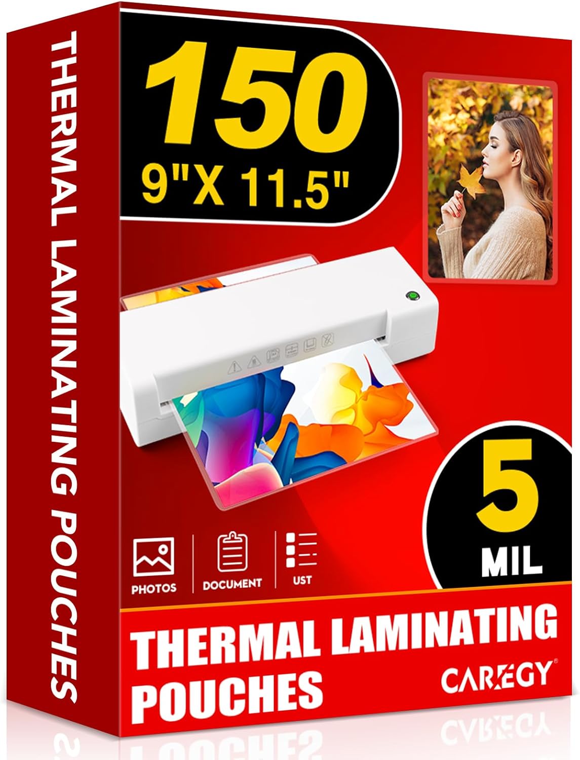 CAREGY Thermal Laminating Pouches,150 Pack Laminating Sheets, 5 Mil, 9 x 11.5 Inches Lamination Sheet Paper for Laminator, Round Corner Letter Size, Office and School Supplies