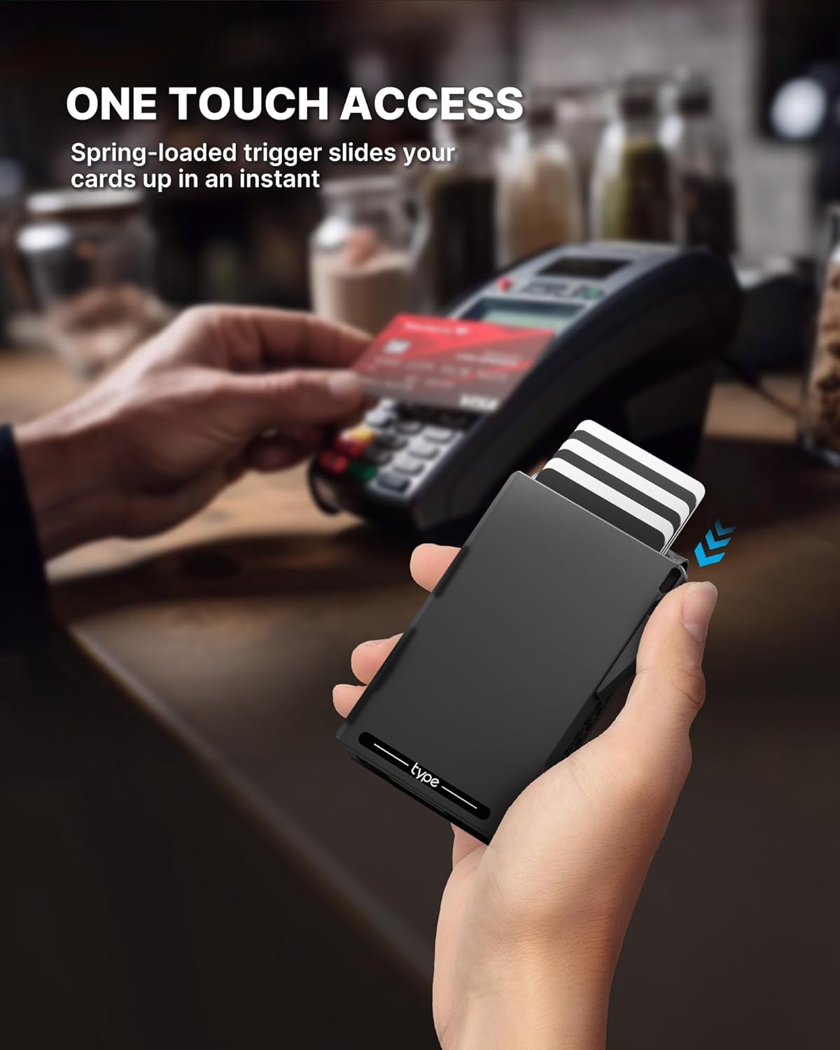 typecase Tactical Wallet for Men Card Holder: Pop Up Card Case, Genuine Leather, Smart, RFID Blocking, Slim, Minimalist, Thin, Front Pocket - 9-13 Card Capacitiy, ID Window, Money Clip (Orange)