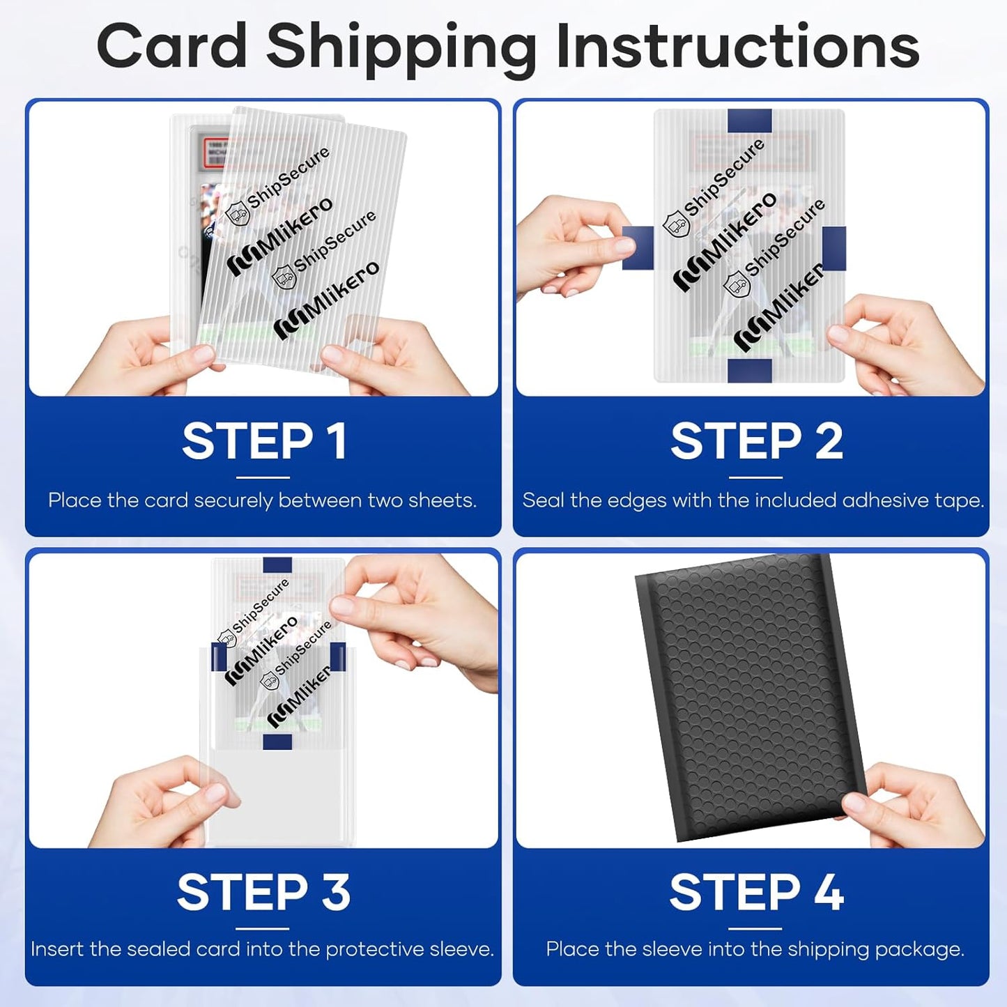 120 Pack Trading Card Shipping Protectors, 4'' x 6'' Plastic Card Protector with Protective Sleeves and Tape Rolls Fit for PSA Graded Cards