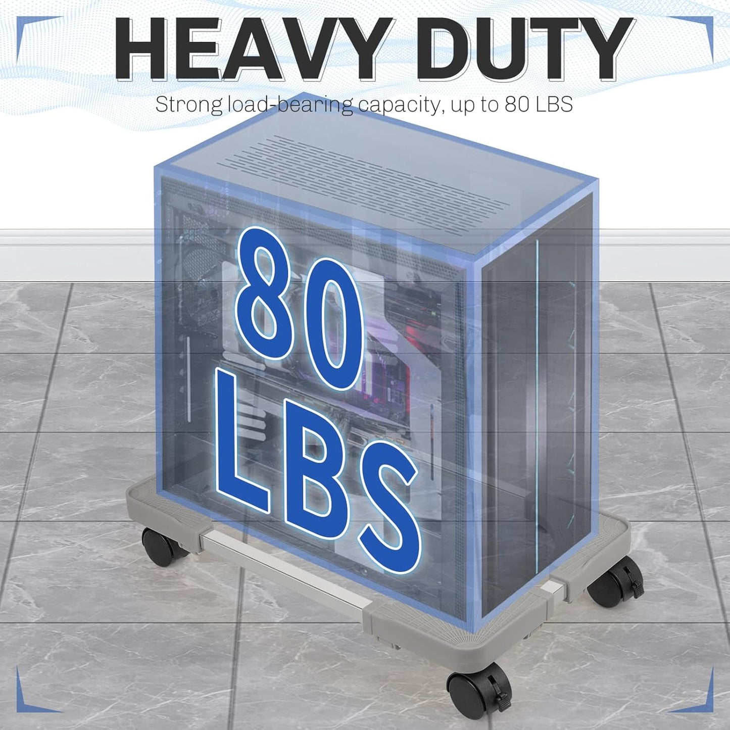 Liitrton Mobile CPU Stand with 4 Locking Casters, Ventilated PC Tower Stand for Floor, Fits Most PC Towers, Office Gamers (Light Grey)