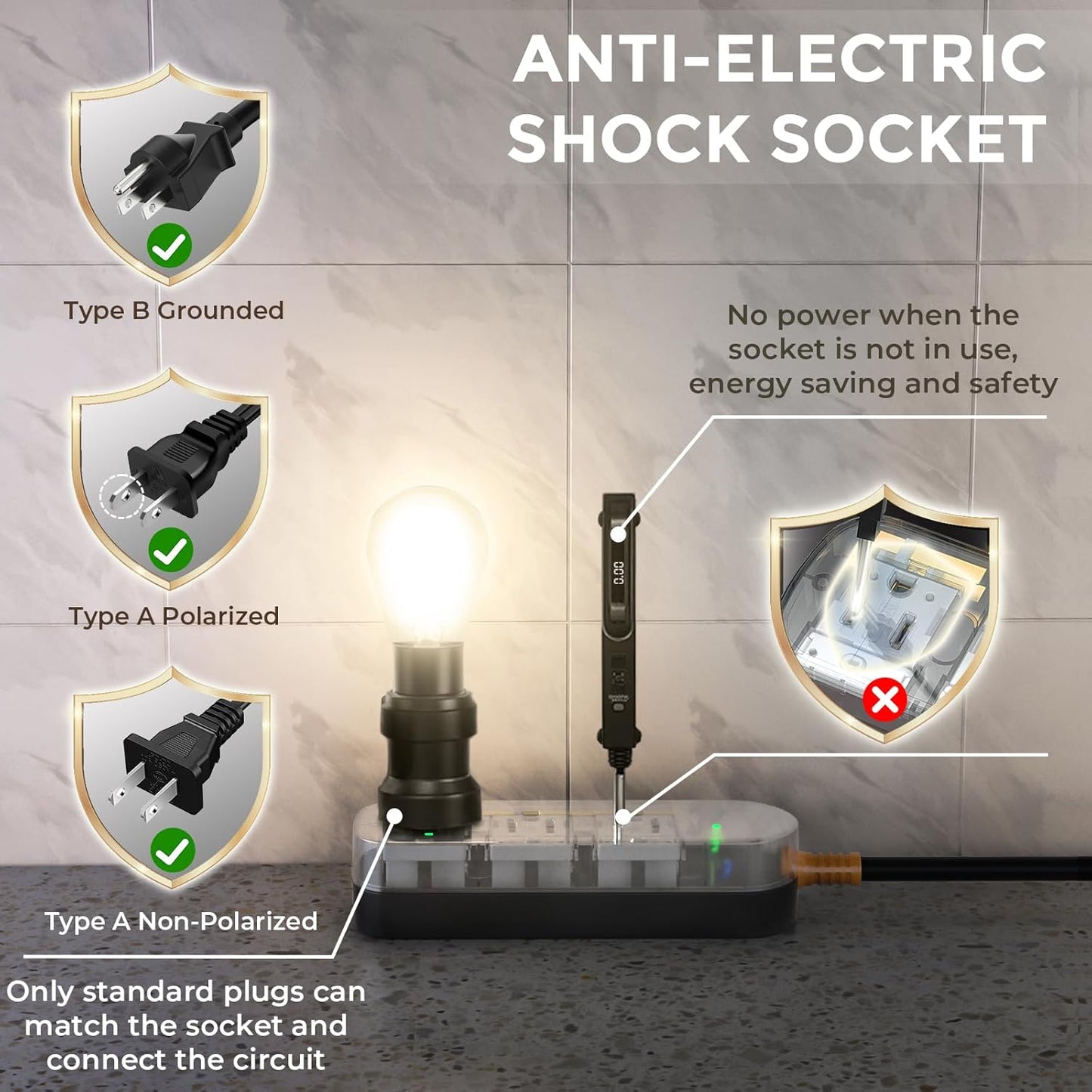 Surge Protector Power Strip,1625W/13A,5Ft Extension Cord with 3 Outlets,Waterproof Class 6 Heavy Duty Extension Cord for Indoor Outdoor,UL FCC IPX6 Listed (Transparent, 5FT)
