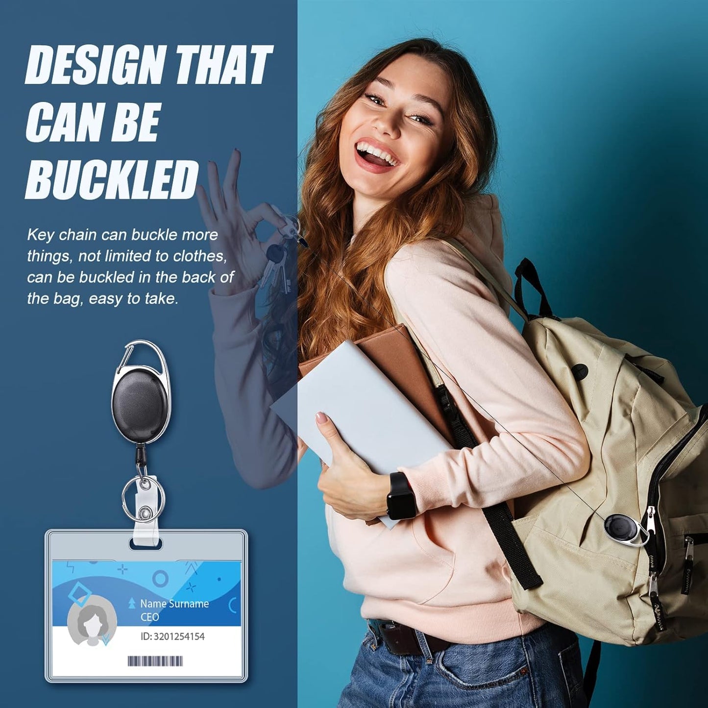 Maitys 100 Pack Retractable Badge Reels Bulk Heavy Duty Badge Reel Holders with Carabiner Belt Clip and Keychain for Lanyard Card Nurse School Office Employee (Clear Black)