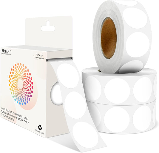 White 1 Inch Round Color Coding Labels with 4000 Dots, 4 Rolls - Bright Color Dot Stickers for File Folders, Inventory System - Highly Visible