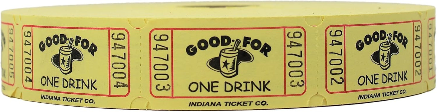 INDIANA TICKET CO. Yellow Drink Roll Tickets, 2000 per Single Roll, 1x2 Tickets Admission, Events, Fundraisers & Prizes