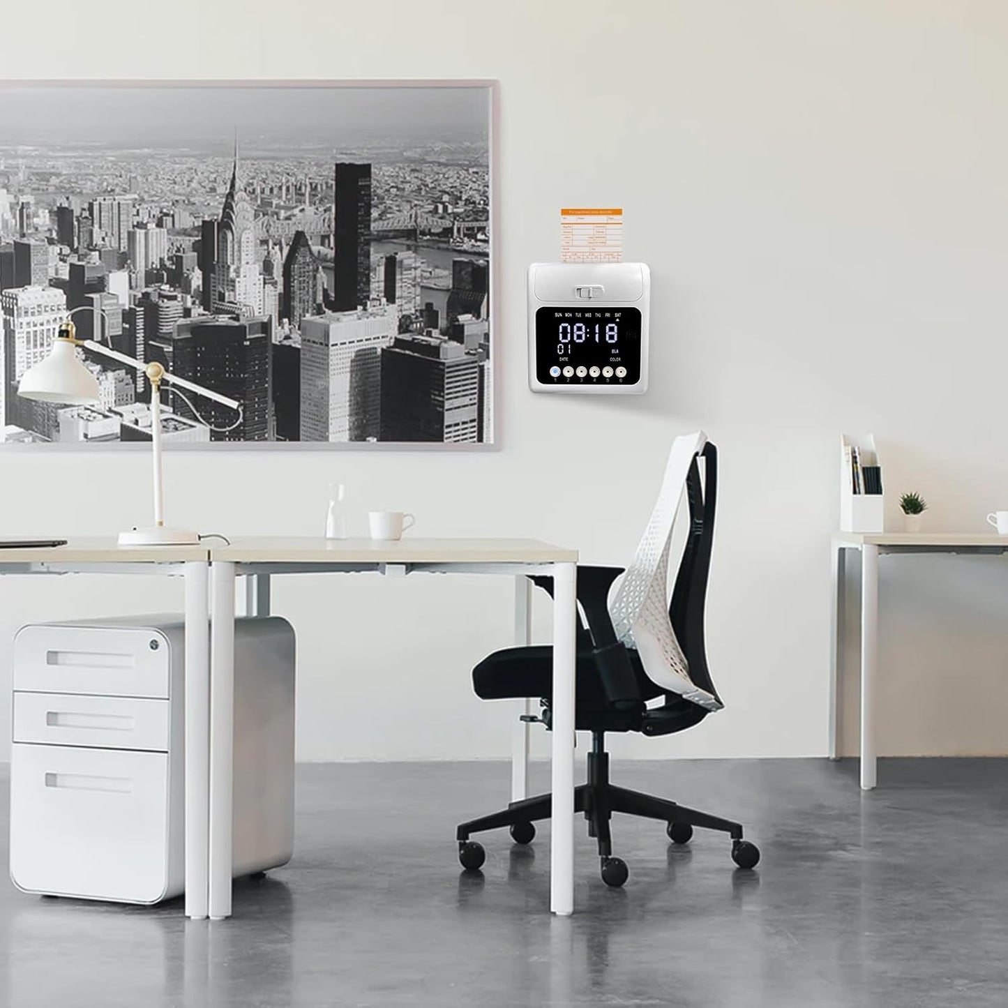 Time Clock with Passcode, Auto-Align Time Clocks for Small Business, Time Clock Punch Machine with 50-Piece Time Cards, and One Ink Ribbon Cartridge