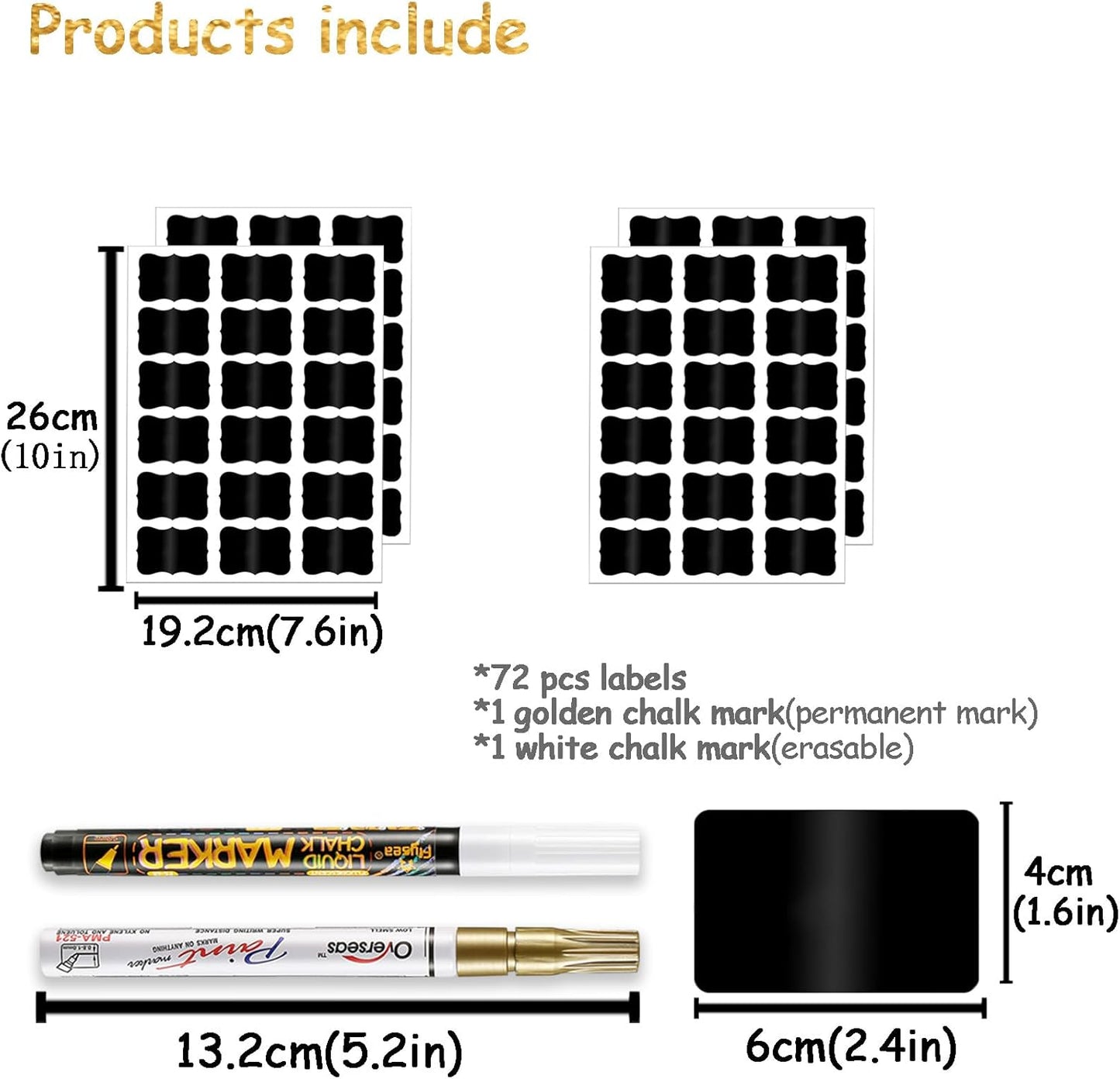 Chalkboard Labels, 72 Pcs Waterproof Reusable Chalk Stickers with Erasable Chalk Marker for Jars, Storage Bins, Kitchen, Parties, Weddings, Craft Rooms