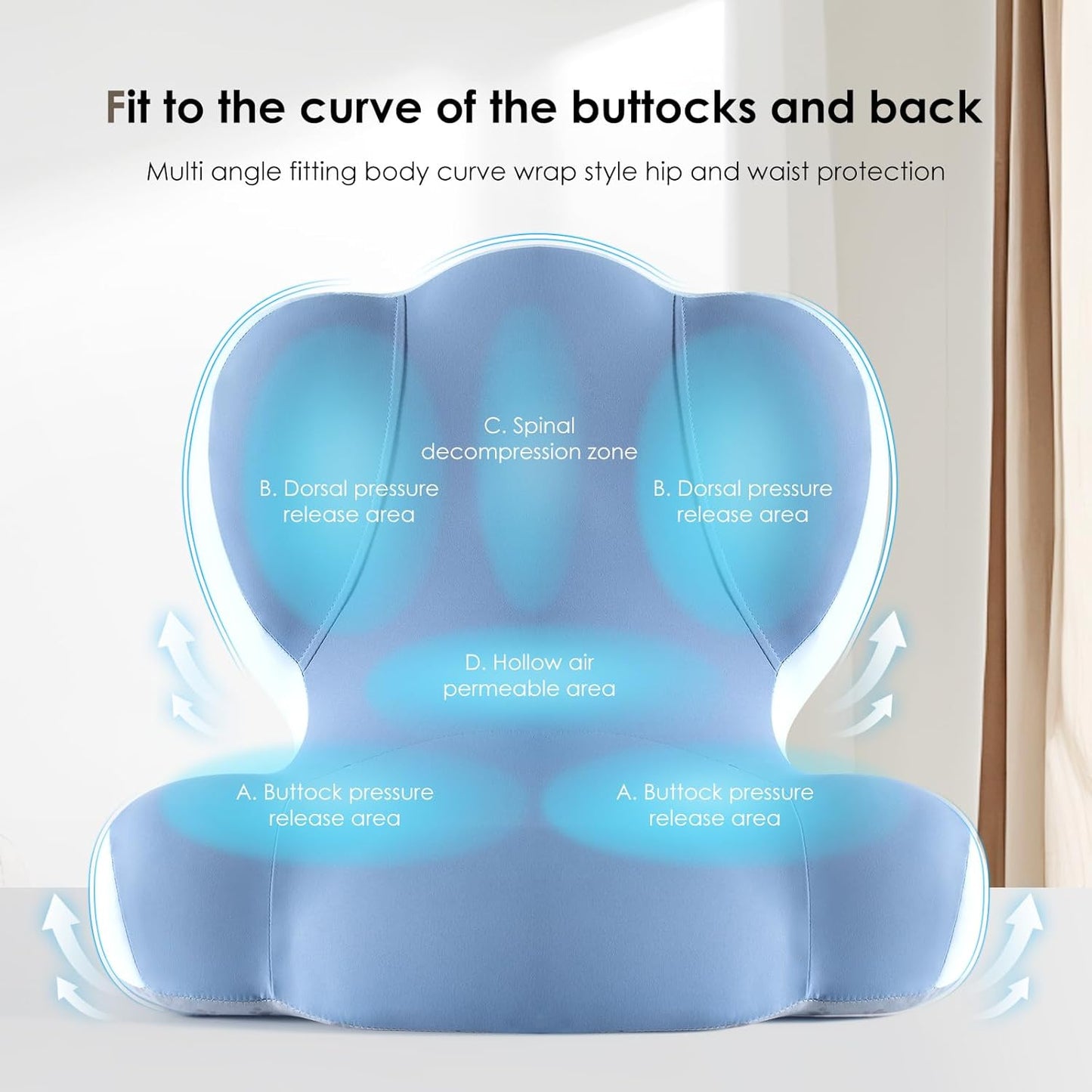 FLORICH Memory Foam Truck Seat Cushion with Adjustable Strap,Seat Cushion and Lumbar Support Pillow for Car Office Chair, Ergonomic Back Support & Sciatica Relief for Long Drives(Blue)