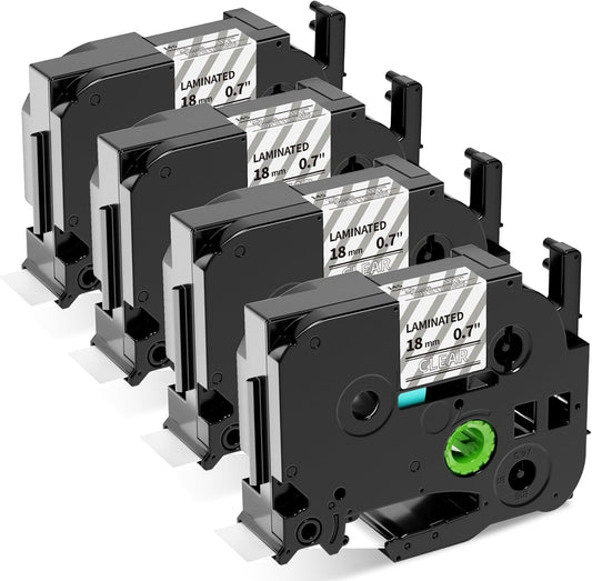Labelife 18mm Label Tape White on Clear 3/4" Replace for Brother P Touch TZe TZ Tape 18mm 0.7 Laminated Clear TZe-145 TZe145 TZ145 Compatible with Ptouch PTD600 PTD400AD PT1880 Label Maker, 4-Pack