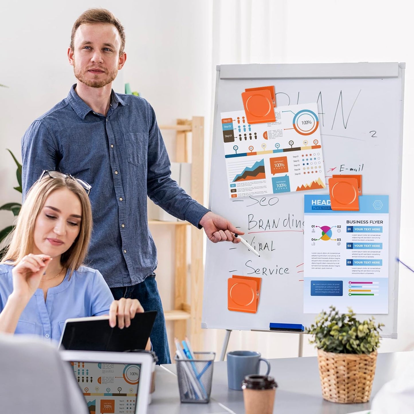 FINDMAG Extra Strong Magnetic Clips, 2.2inch Magnetic Binder Clips Heavy Duty, Large Clips with Magnet for Refrigerator, Office, Hanging Photos, Classroom (4Pack, Orange)