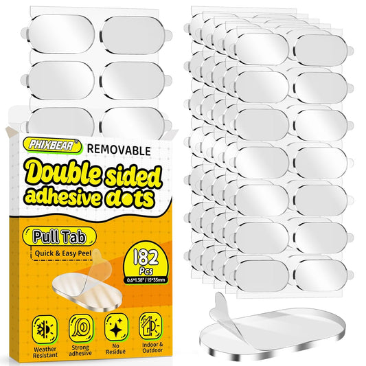 Upgraded Mounting Putty with Pull Tab, Removable Museum Tape Sticky Double Sided Adhesive Dots No Trace for Poster, 182 Pcs 0.6" x 1.38"