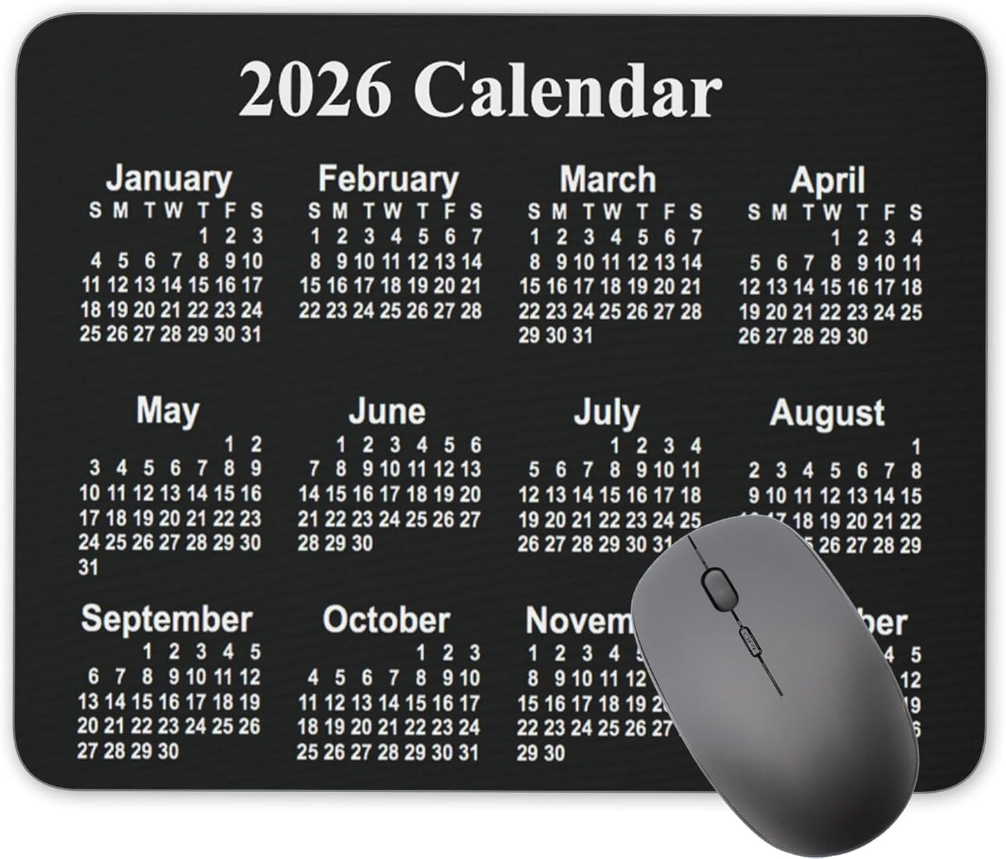 Calendar Mouse pad, 2026 Horizontal Calendar Natural Rubber Mouse Pad, Quality Creative Gaming Rectangle Mouse Personalized Desk Mouse Pad 9.5 inch x 7.9 inch
