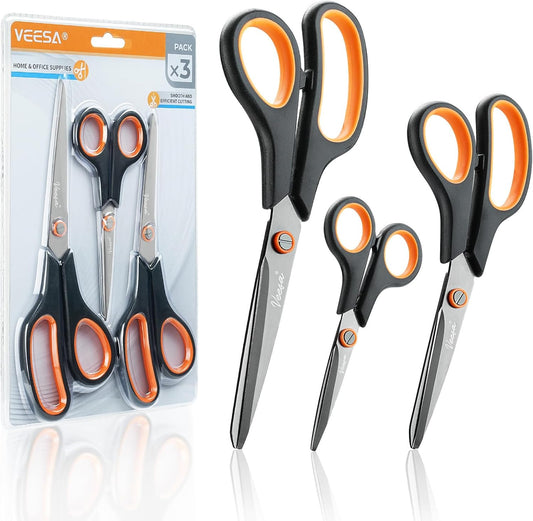 Scissors, 3-Pack Titanium Coated Non Stick Scissors (8.5’’, 7.5’’, 5.5’’) - Premium All-Purpose Cutting Tools for Craft, Office & Home Use