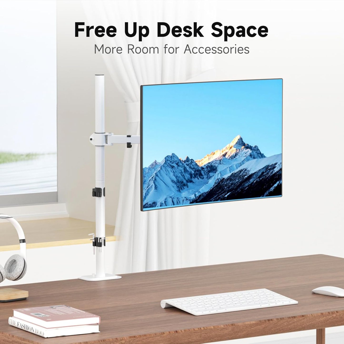 Suptek Single Monitor Arm Desk Mount Fully Adjustable Monitor Stand for 1 / One Screen up to 32 inch Extra Tall 31.5 inch Pole,White (MD6821W)