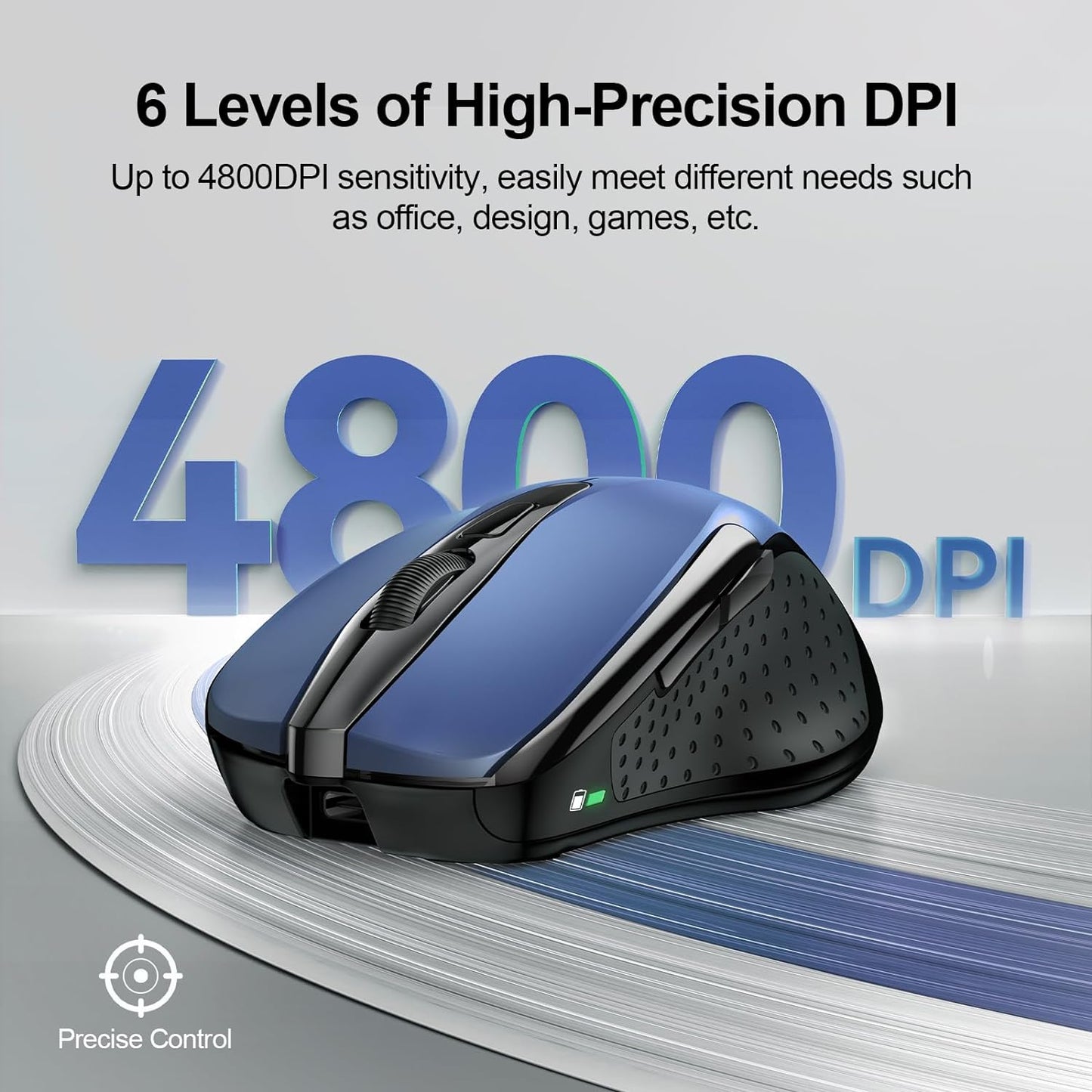 TECKNET Wireless Mouse (BT5.0/3.0 & 2.4G) Rechargeable 4800 DPI Silent USB A & Bluetooth Mouse 6 Buttons, Wide Compatibility - Blue