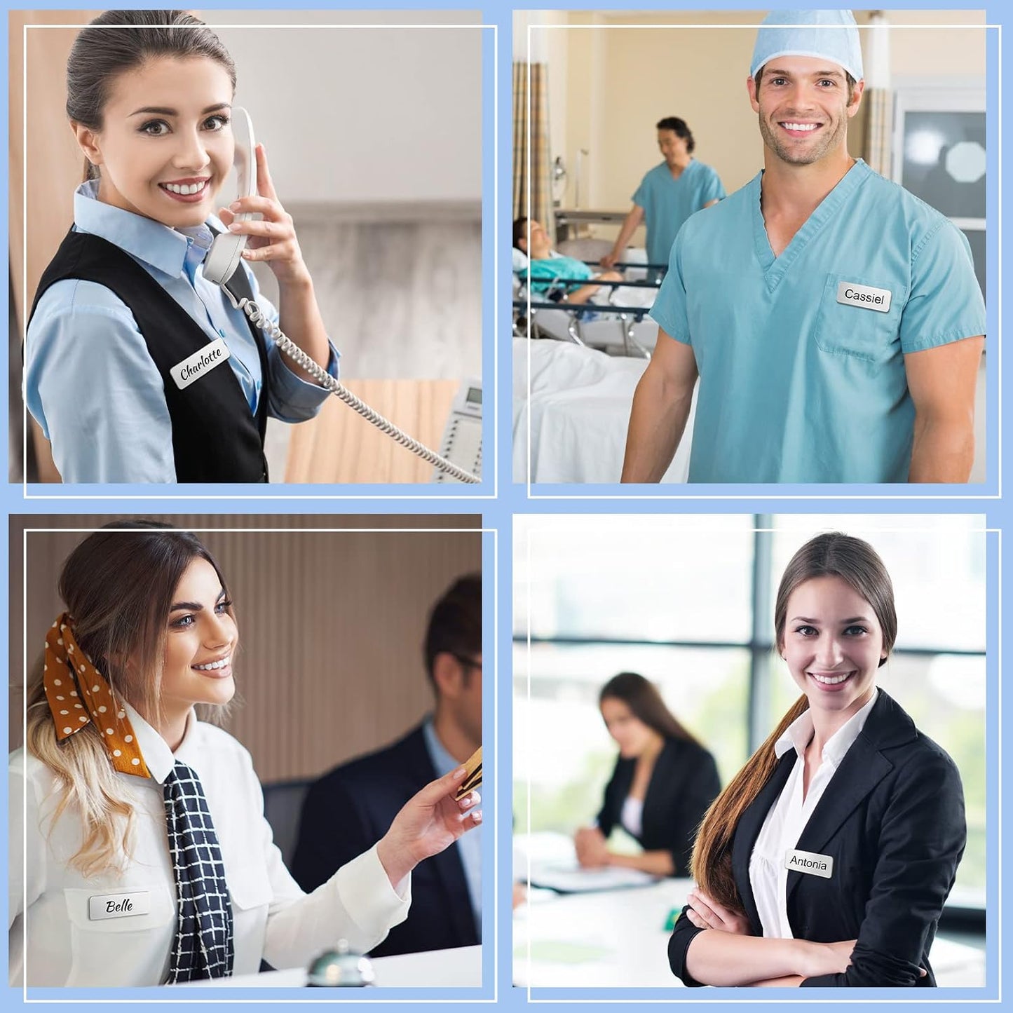 Breling 100 Pieces Name Tags with Pins 1 x 3 Inches Blank Name Tags Reusable ID Badge Holders with Clip for Office Workers Students Employee Custom(Silver and Black)