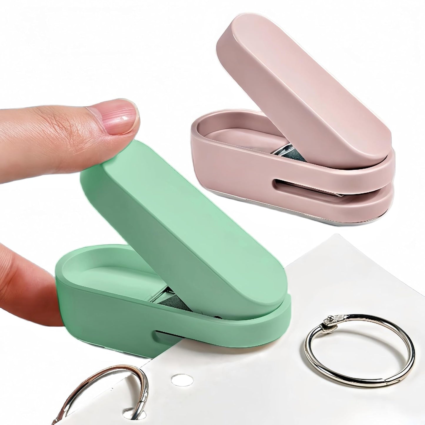 Magnoloran 2 Pack Single Hole Punch, 1/4 inch Mini Small Hole Puncher Heavy Duty Paper Hole Puncher Small Hole Punch One Hole Puncher for Crafts Paper Cards Tags Scrapbook-Pink&Green