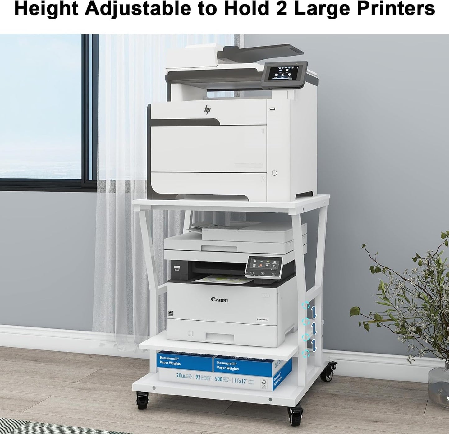 Natwind 3-Tier Large Printer Stand,23.6"x23.6"x29.5" Heavy-Duty Printer Table Cart with Paper Storage Shelf & Wheels,Ideal for Home Office Laser Printers, Copiers (White)