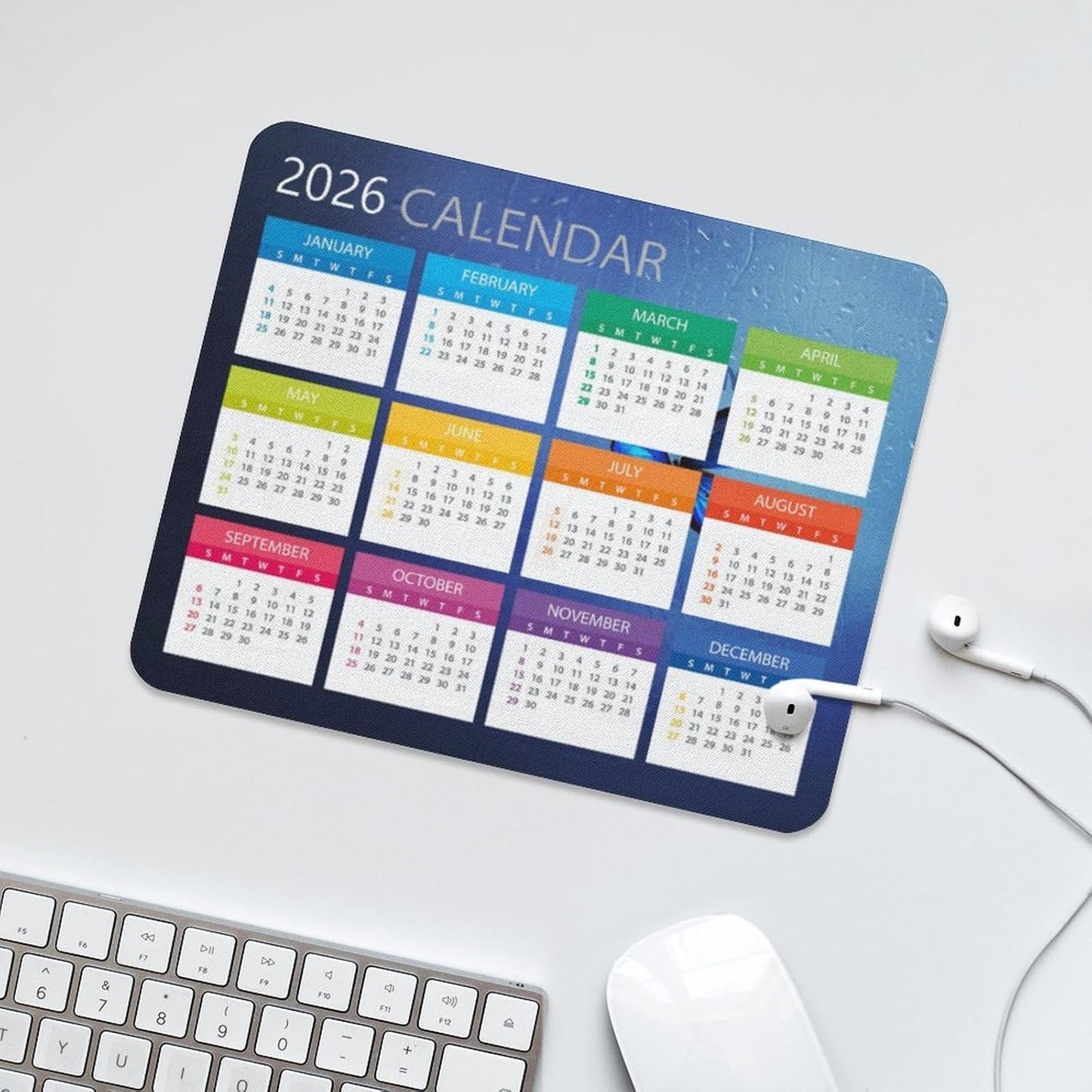 Mouse Pad 2026 Calendar,Computer Mouse Pads Calendars Non-Slip Rubber Desk Mat Mousepad Gaming Office Keyboard Mat (9.45x7.87 in) (Blue)