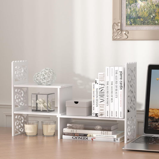 Jerry & Maggie - WPC Desktop Organizer White Office Storage Rack Shelf | Birthday Gifts - Toy - Home Decor | Free Style Rotation Display Modern Luxurious Stand Shelf (White)