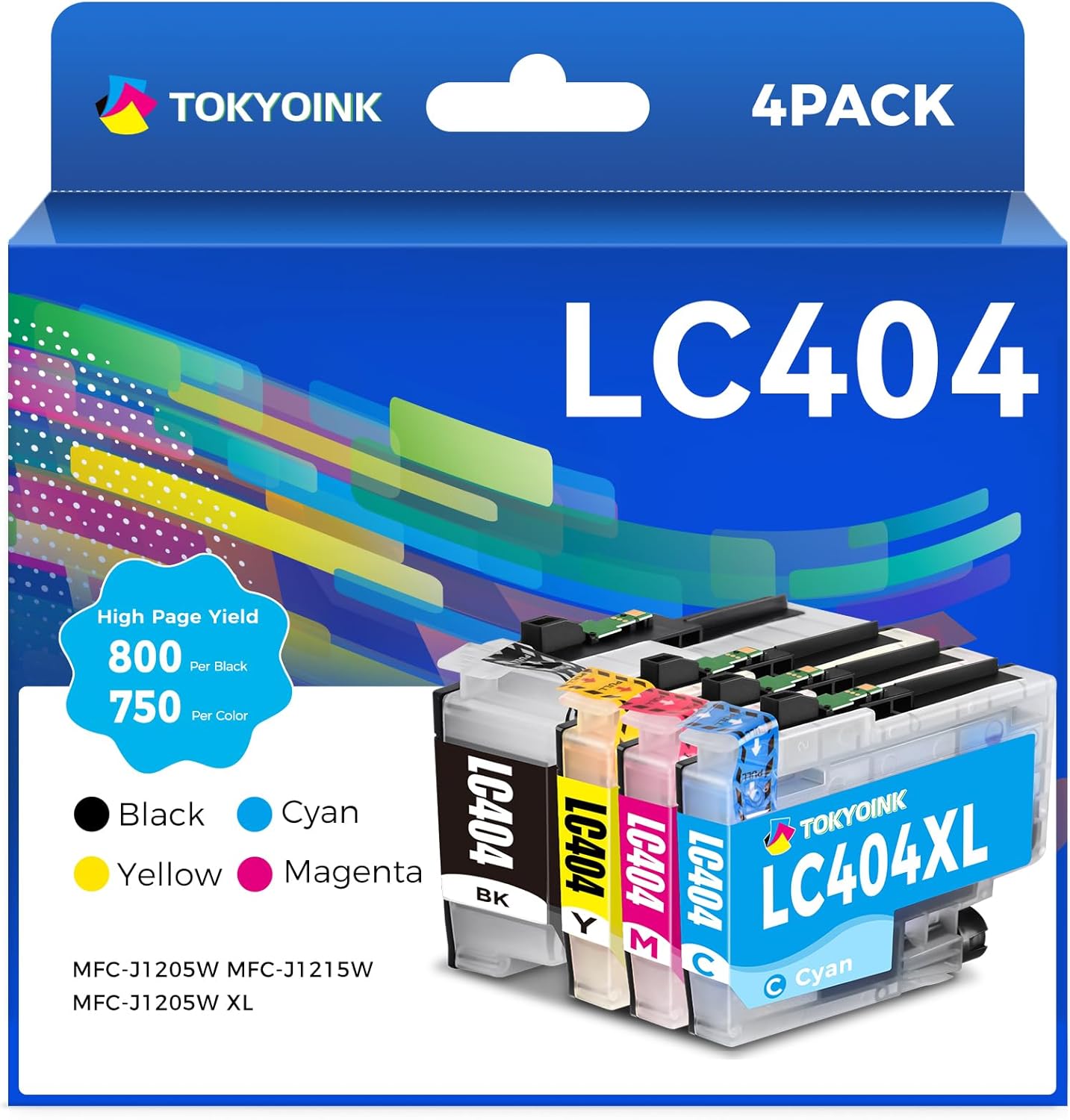 LC404 Ink Cartridges Replacement for Brother LC 404 LC404BK Ink Cartridges Compatible with MFC-J1205W MFC-J1215W Printers (Cyan Magenta Yellow Black, 4 Pack)