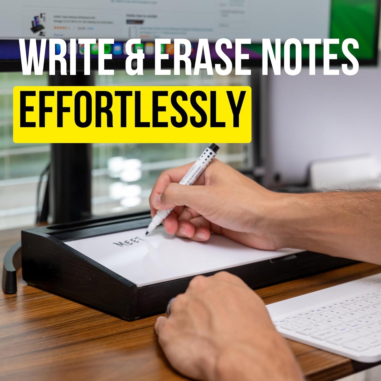 Dry Erase Desk Organizer - 16.2"x6.7"x2" with 3 Markers and 1 Eraser, KAHJIN Black Bamboo Desktop Dry Erase Board - Aesthetic Small Whiteboard for Desk Accessories at Home, Office, Cubicle, or School