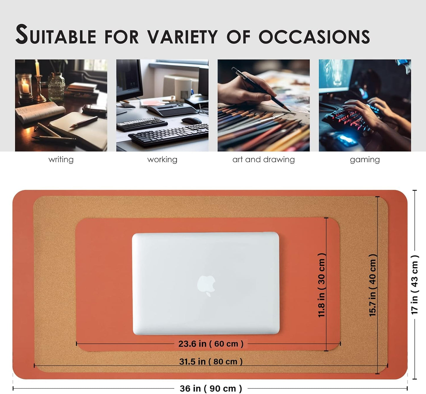 Compact Cork Desk Mat - Small Dual-Sided Desk Pad for Office and Home - Desk Organization and Accessories - Ideal for Large Mouse Pad and Small Desk Mats on Top of Desks(Orange,23.6"x 11.8")