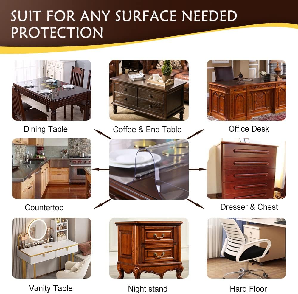 Clear Plastic Dining Table Protector Crystal Table Pad Wooden Table Coffee Glass End Entryway Sofa Side Cabinet Top Protection Countertop Cover Waterproof Non-slip PVC Vinyl Table Protector 23x47 Inch