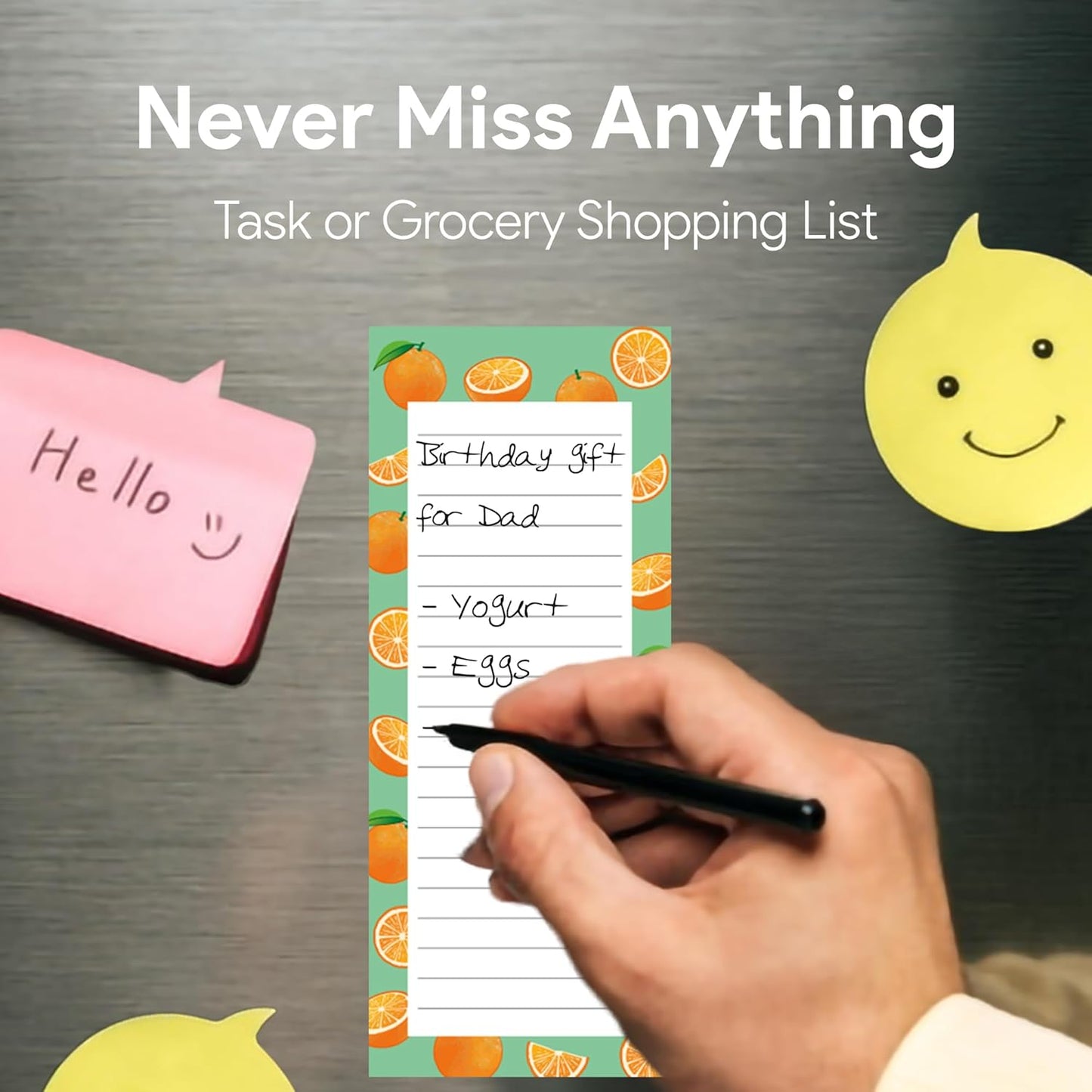 Magnetic Notepads – Notepads for Grocery List, Shopping List, To-Do List, Reminders -Strong Magnetic Back- Memo Notepad | 4 pack Large | Fruit Style 2