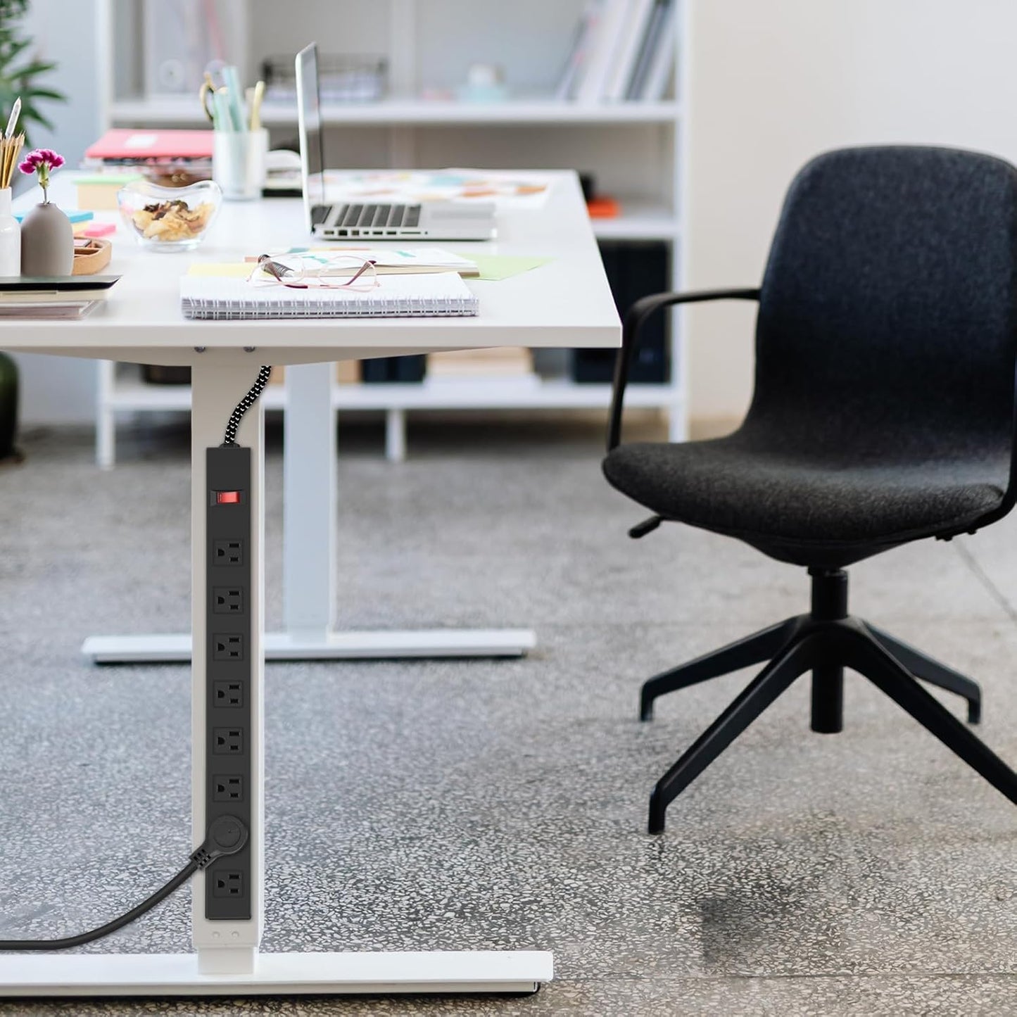 8 Outlet Power Strip - Metal Power Strip with Switch,Wide Spaced Moutable Surge Protector 1200J,6ft 14Awg Braided Cord,Home Office Industrial Garage Commercial