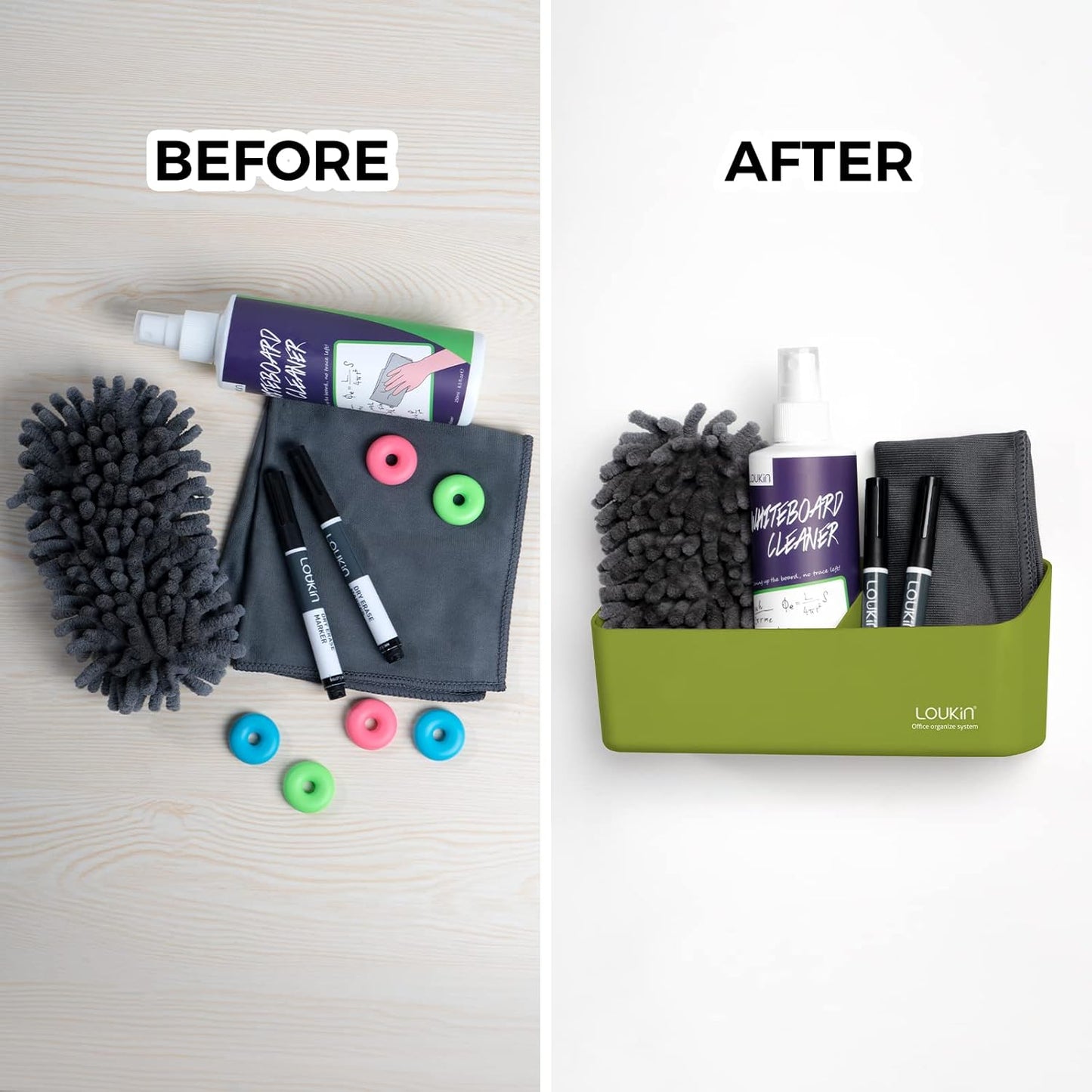 loukin Magnetic and Adhesive Marker Holder, Dry Erase Accessory Tray, Magnetic Storage Organizer for Whiteboard, Glass or Refrigerators (Green)