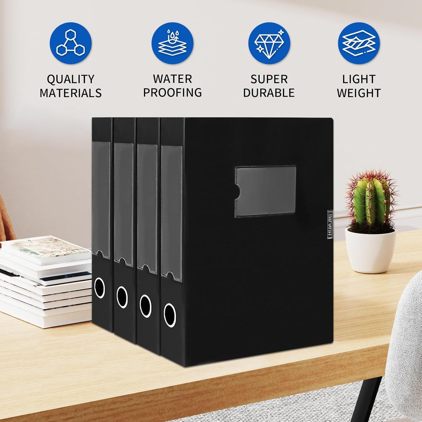 Plastic File Box Archive Storage Case with Lid, 12.2" × 9.4" × 1.6", Letter & A4 Paper, Office Document Organizer Case (Black, 6)