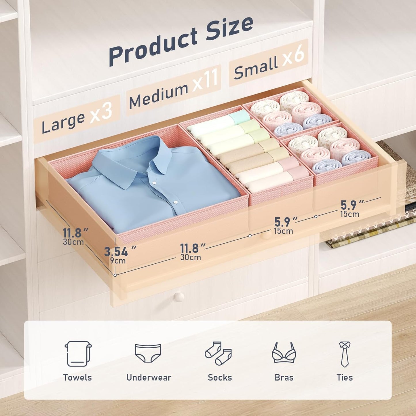 DIMJ Drawer Organizer Clothes - 20 Pack Closet Drawer Organizer Bins for Baby Clothes Storage, Fabric Dresser Organizer for Nursery Bedroom, Foldable Small Drawer Dividers for Underwear Socks