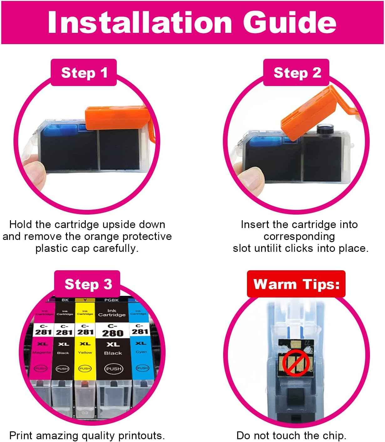 CLI-281 XXL Cyan/Magenta/Yellow-3 Color Ink Cartridges Compatible with Canon 281XXL CLI281 Value Pack Work for Pixma TS6120 TS8120 TR7520 TR8520 TS9120 TS6220 TS8220 TS9520 TS9521C