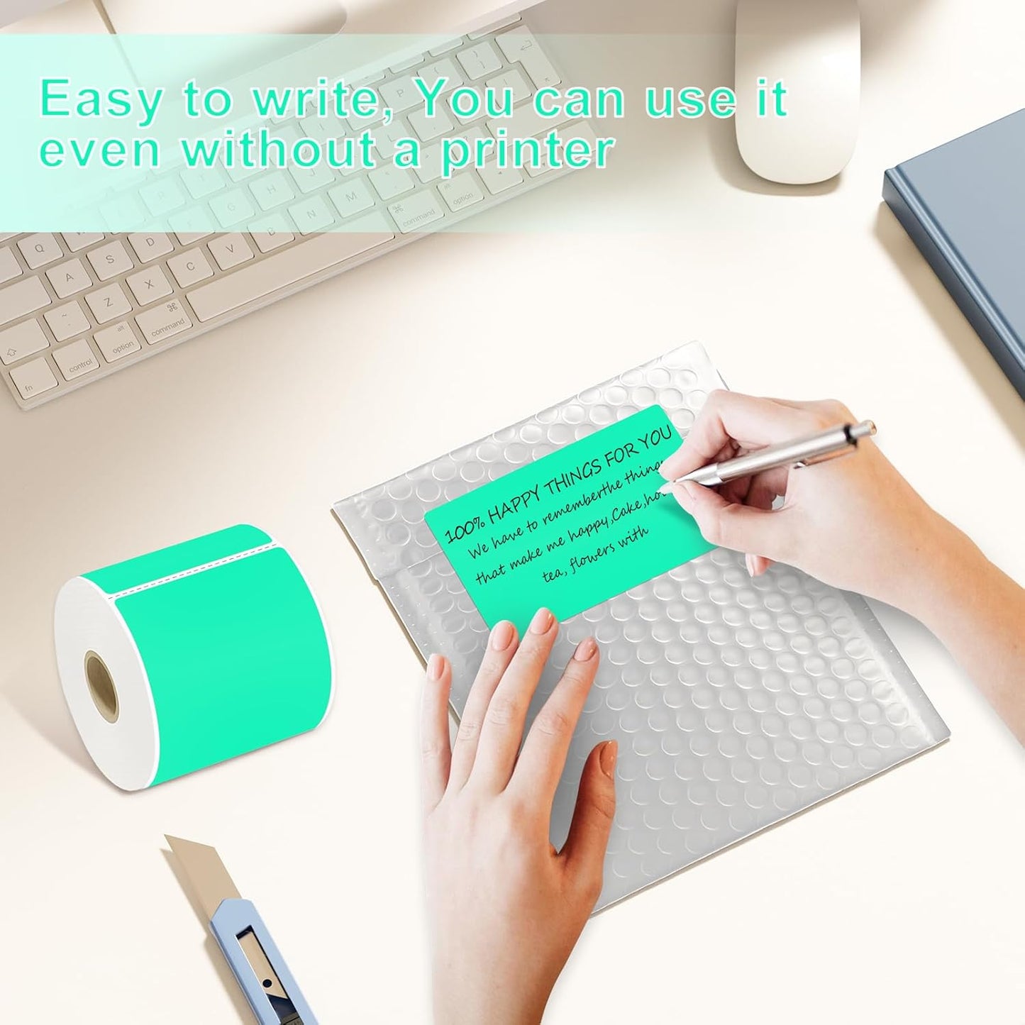 3 X 5 Inch Printable Waterproof Rectangle Color Coding Labels, 300 Per Roll Adhesive Color Coding Stickers for Bar-Codes, Address, Small Business Labeling, Inventory (Light Green)