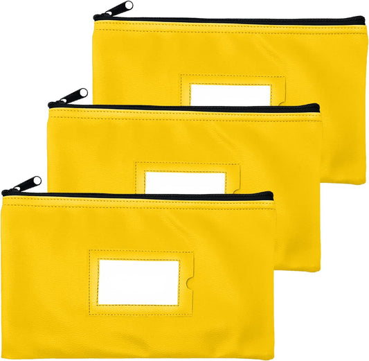 Money Bank Deposit Bag with Zipper | 11x6 inch | Yellow | Durable Leatherette Money Cash Coin Check Wallet Pouch for Men & Women with Framed ID Window and Blank Card | by GIDABRAND (3)