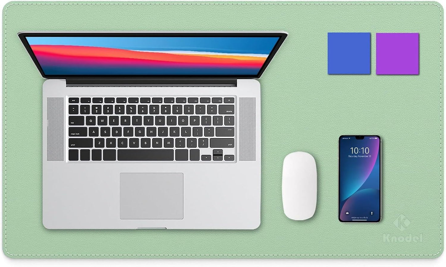 K KNODEL Desk Mat, Blotter, Dual-Sided Office Desk Pad, Waterproof Desk Mat for Desktop, Desk Blotters, PVC Leather Pad Protector (Sharp Green, 23.6" x 13.8")