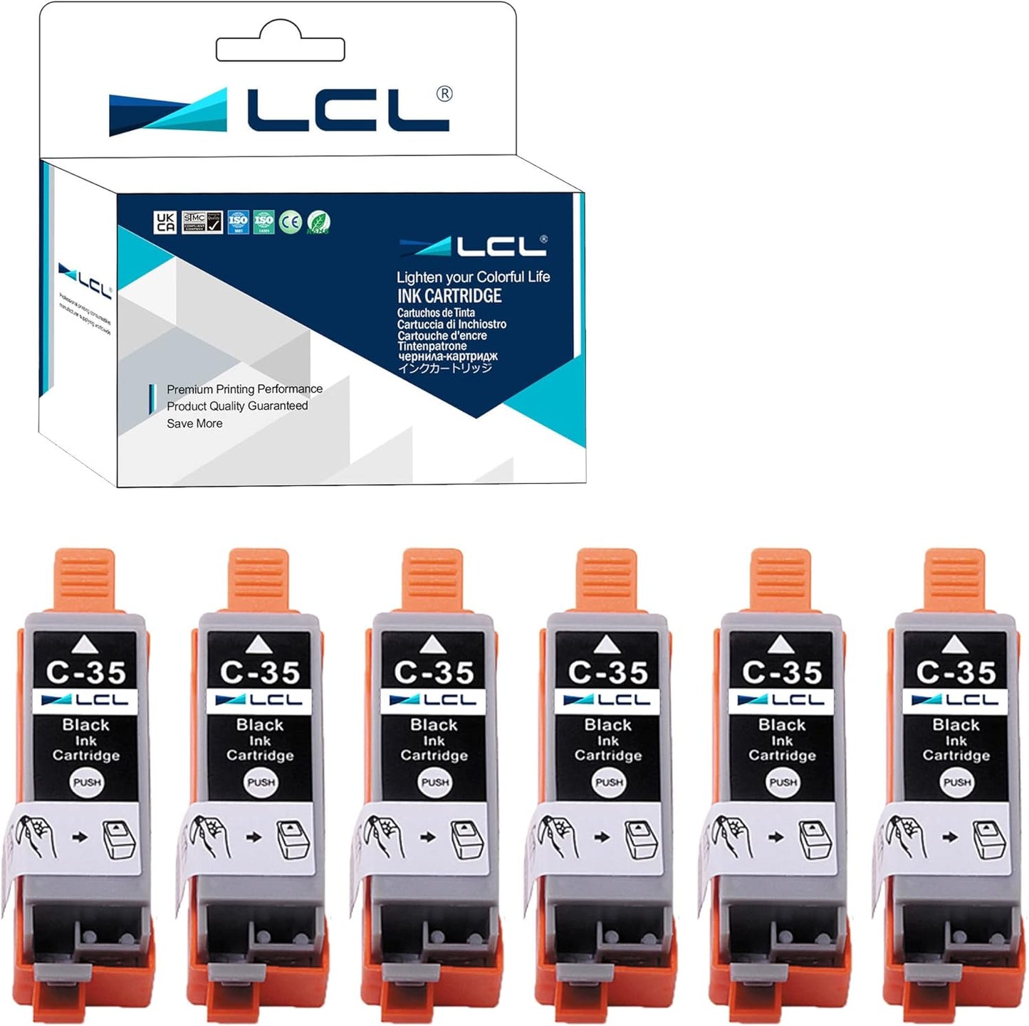 LCL PGI-35 Black Ink Cartridge Replacement for Canon 35 36 PGI35 CLI36 Ink Work with Canon Pixma iP110 iP100 IP100B TR150 mini260 mini320 Printers (6BK)