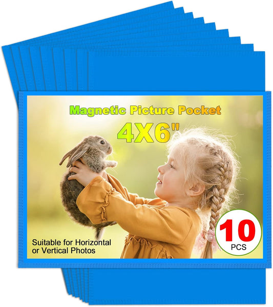 Blue Magnetic Picture Frame 4X6 for Refrigerator 10 Pack,Photo Magnets Sleeves