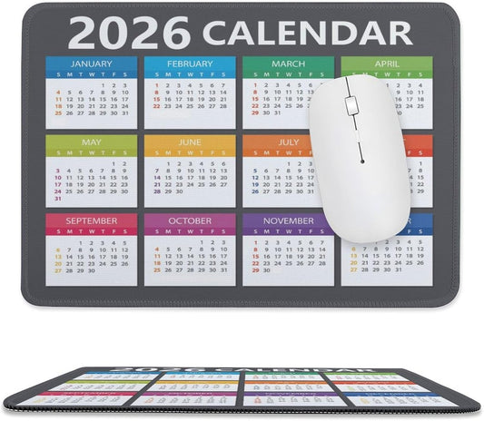 Mouse Pad 2026 Calendar Stitched Edge,Computer Mouse Pads Calendars Non-Slip Rubber Desk Mat Mousepad Gaming Office Keyboard Mat (9.45x7.87 in) (Gray)