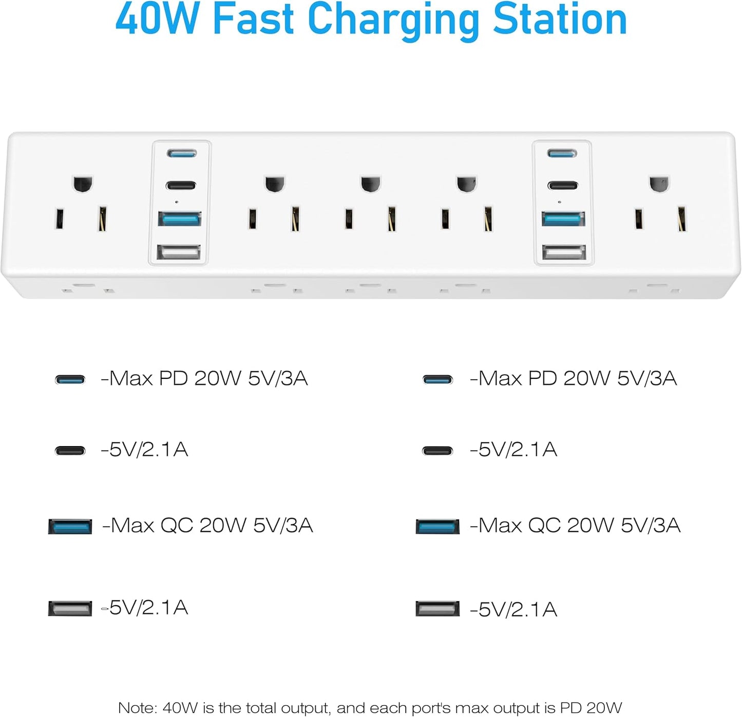 Desk Clamp Power Strip, 40W Fast Charging Station, VILONG Desktop Mount Surge Protector, 8 USB Ports(4 USB-C), 10 AC Outlets and 6Ft Cord, for Home, Office, Fit 1.6" Tabletop Edge